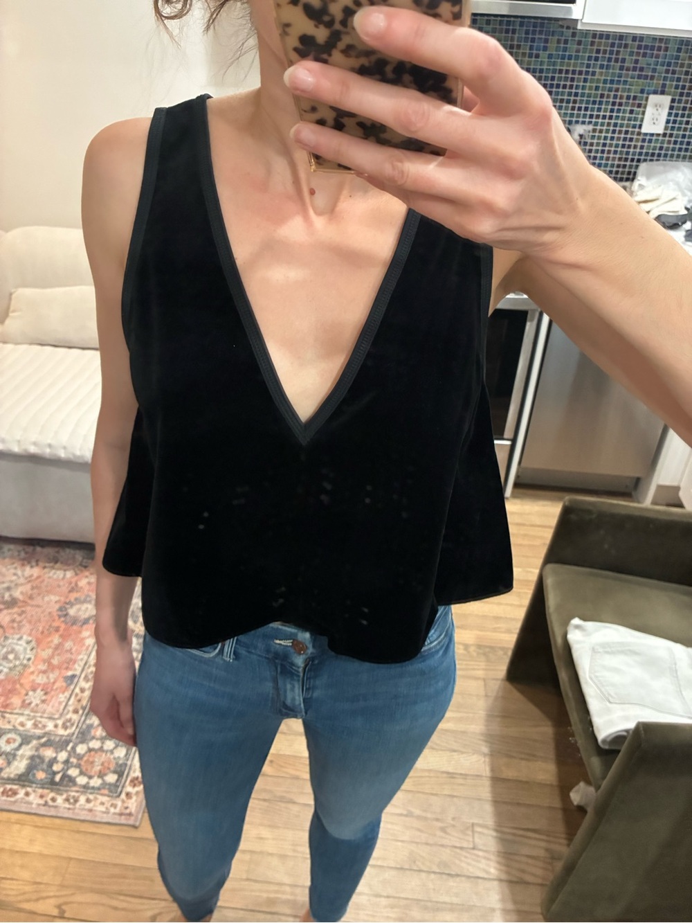 Fendi Black Velvet V-Neck Sleeveless Top